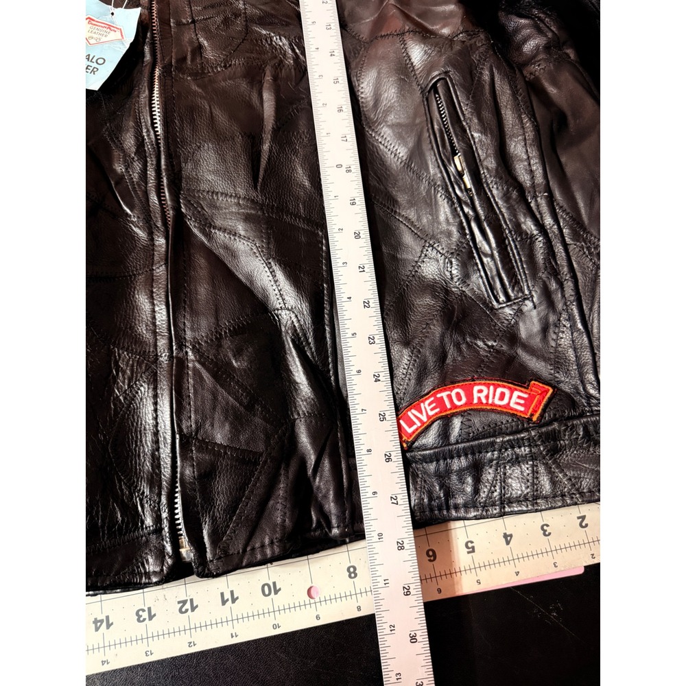 Diamond Plate Buffalo Leather Biker Jacket Mens XL Patchwork Live To Ride Eagle - Picture 12 of 15